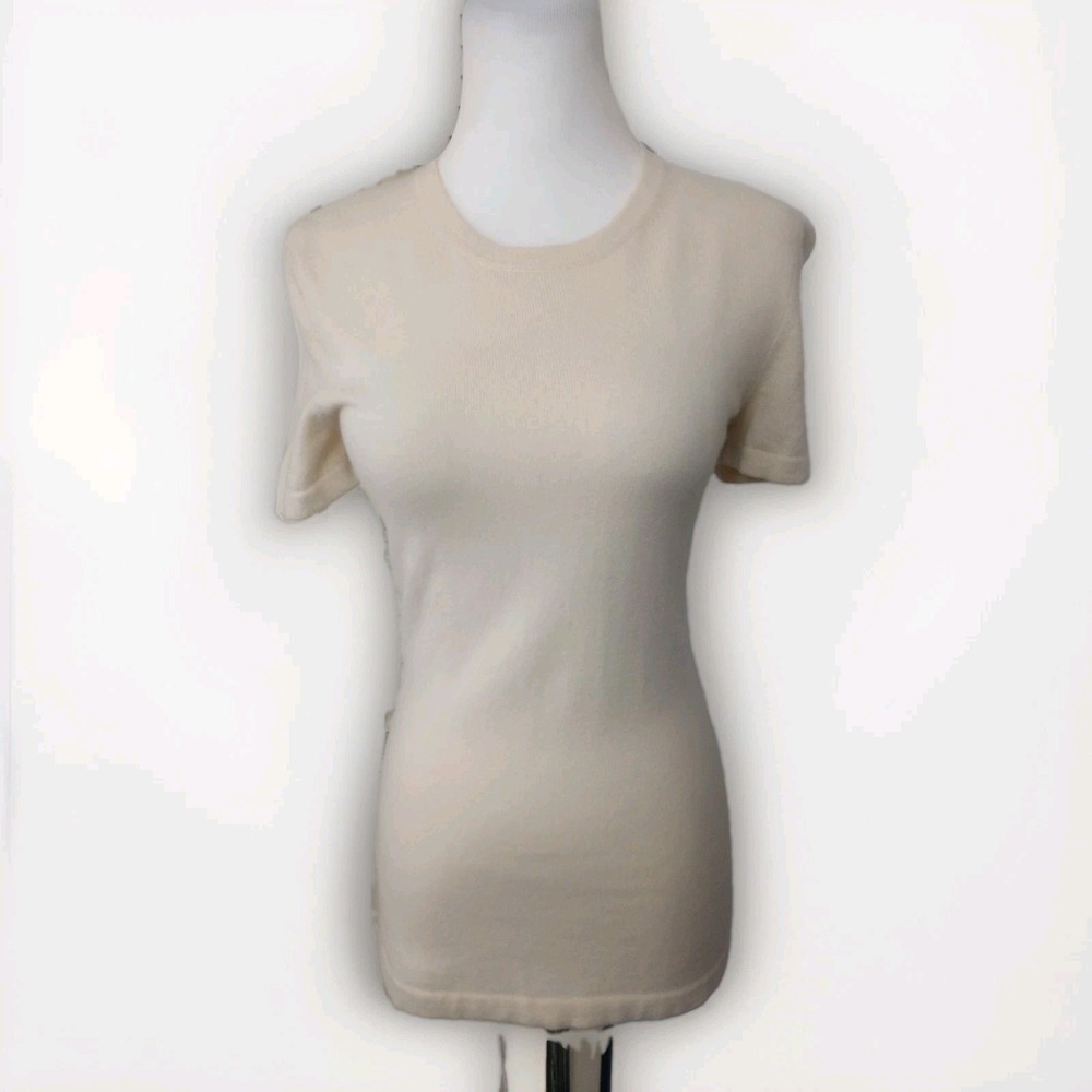 Banana Republic 100% Cashmere Sweater Women Cream S Short Sleeve Winter Babydoll